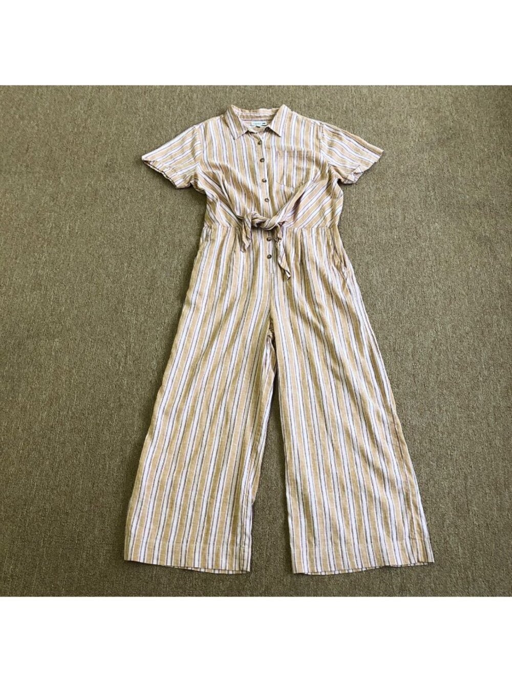 Toad & Co Womens Taj Hemp Striped Jumpsuit Short Sleeve Wide Leg Medium
